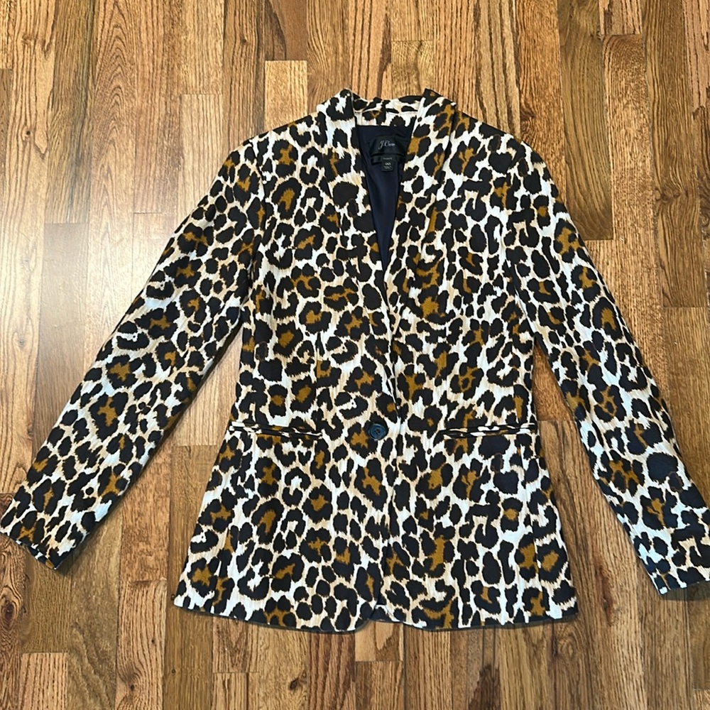 J. Crew leopard print parke linen blazer size 00